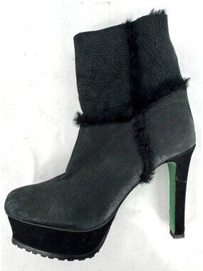 Lisa for Donald J Pliner Fur Lined Black Leather Suede Platform Boots Sz 9